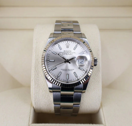 ROLEX DATEJUST SILVER WHITE GOLD FLUTED BEZEL 2023