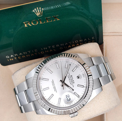 ROLEX DATEJUST SILVER WHITE GOLD FLUTED BEZEL 2023