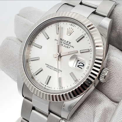 ROLEX DATEJUST SILVER WHITE GOLD FLUTED BEZEL 2023